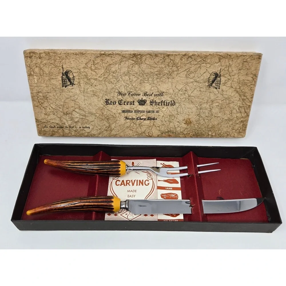 Vintage Kitchen Knife Set Lot 9 Piece Reo Sheffield Master Carver Royal Cutlery